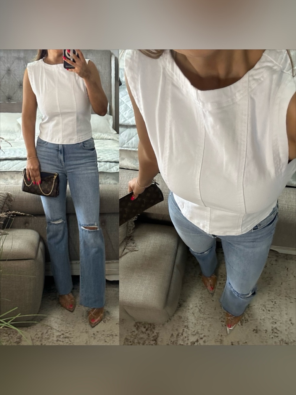 New🌺White Luxe Structured Denim Vest Top
